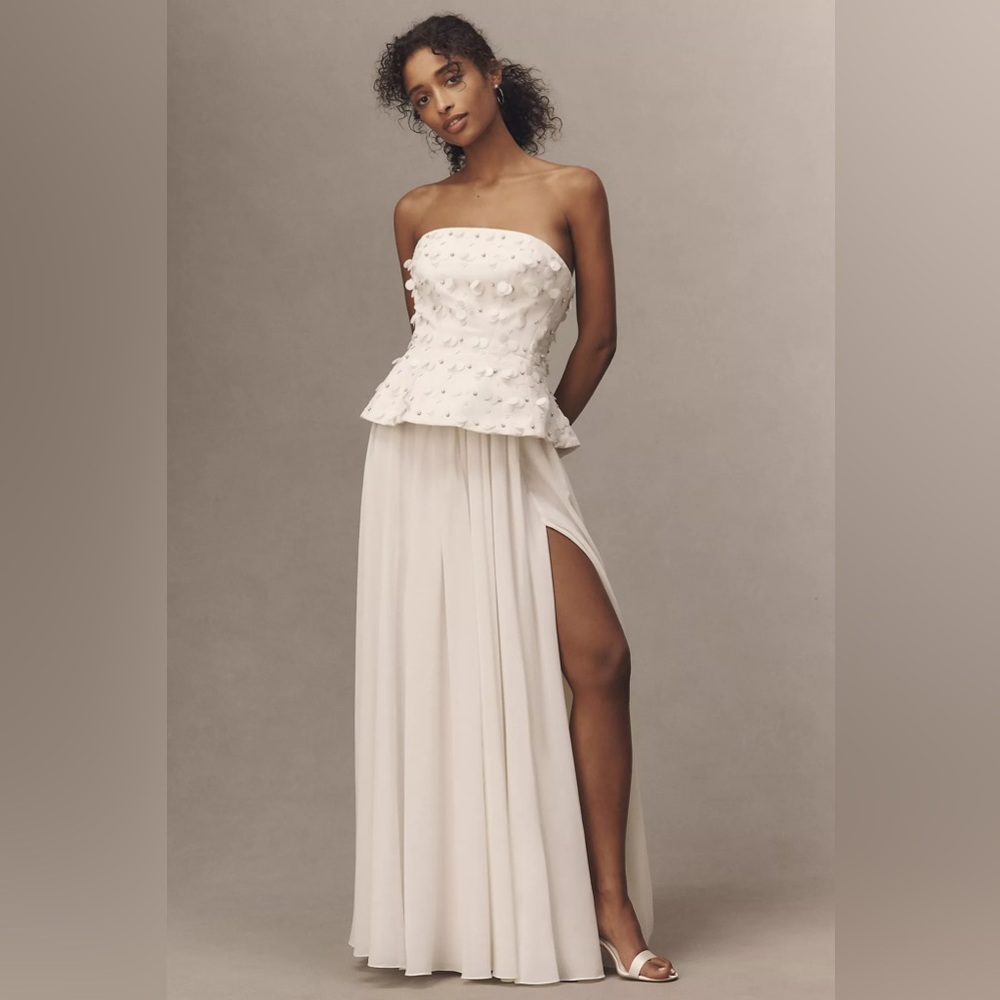 BHLDN Strapless Embellished Peplum Pleated Maxi Dress
BHLDN